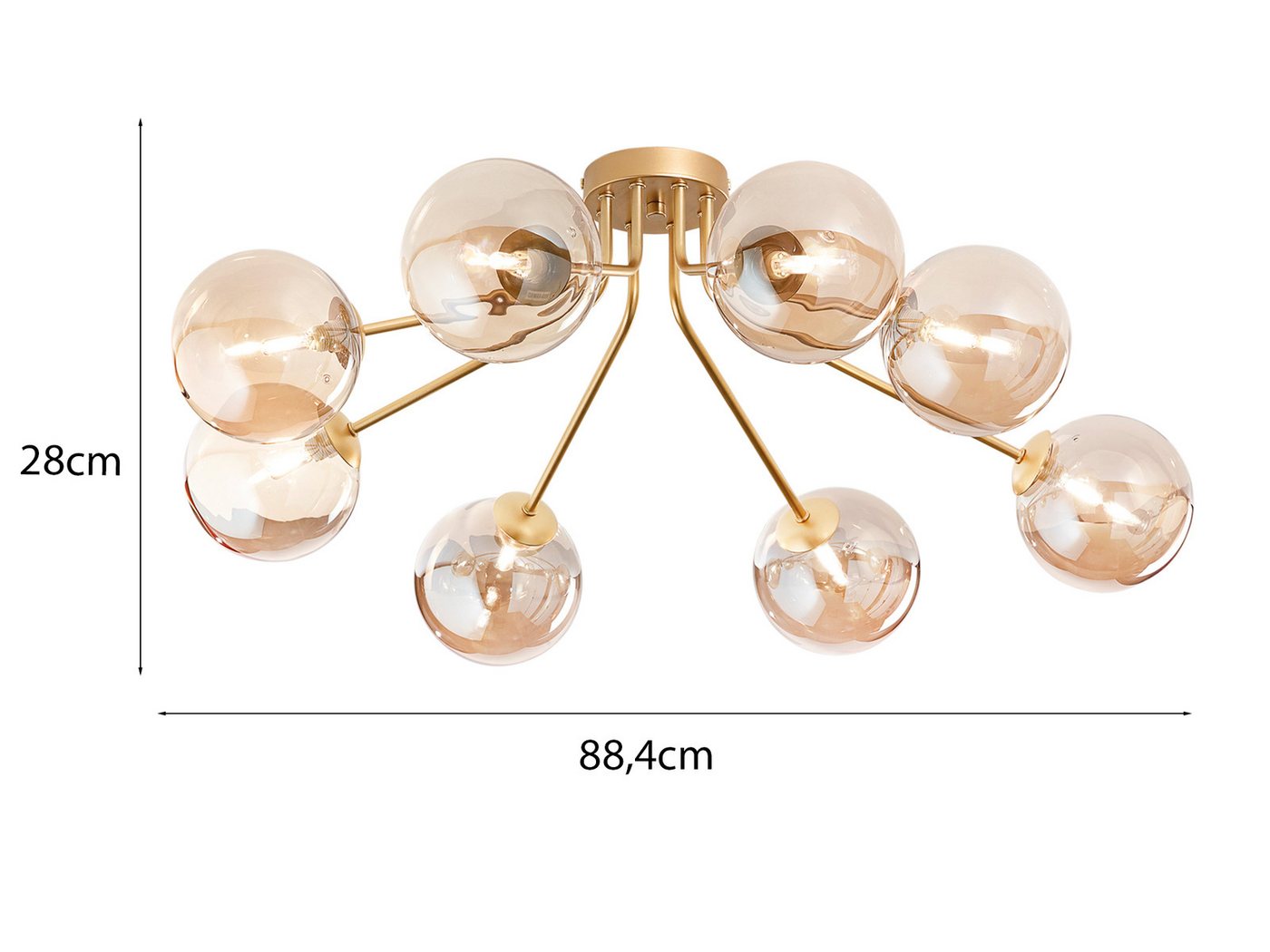 Luce Ambiente Design LED Deckenleuchte 8-flammig mit Glas-Kugeln Breite 88cm, Dimmfunktion, LED wechselbar, Warmweiß, groß-e ausgefallene Deckenlampe inkl. G9 L – Bild 4 von 5