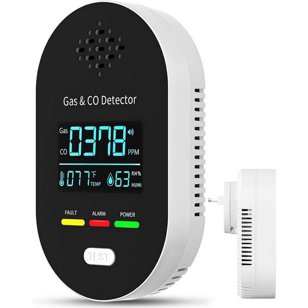Luckice 4-in-1 Gaswarngerät mit Stecker,Gas- & CO-Melder (LCD-Display, Kohlenmonoxid- und Brenngaswarnmelder,für Zuhause, Erdgas)