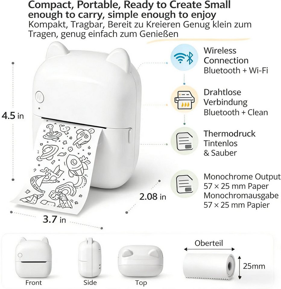 Luckice AI Sprachgesteuerter Mini Thermodrucker für Kinder Mini-Drucker, (Tragbarer Tintenloser Stickerdrucker mit Foto- & Bildgenerierung, Lernfunktion für Not – Bild 2 von 5