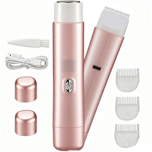 Luckice Elektrokörperrasierer Elektrischer Bikinitrimmer, 2-in-1 Damenrasierer mit 2 Scherköpfen, Aufsätze: 5, Trimmer + Folienrasierer, USB-C, LED-Akkuanzeige,