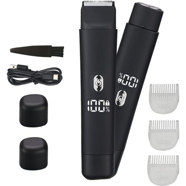 Luckice Elektrokörperrasierer Elektrischer Bikinitrimmer, 2-in-1 Damenrasierer mit 2 Scherköpfen, Aufsätze: 5, Trimmer + Folienrasierer, USB-C, LED-Akkuanzeige,