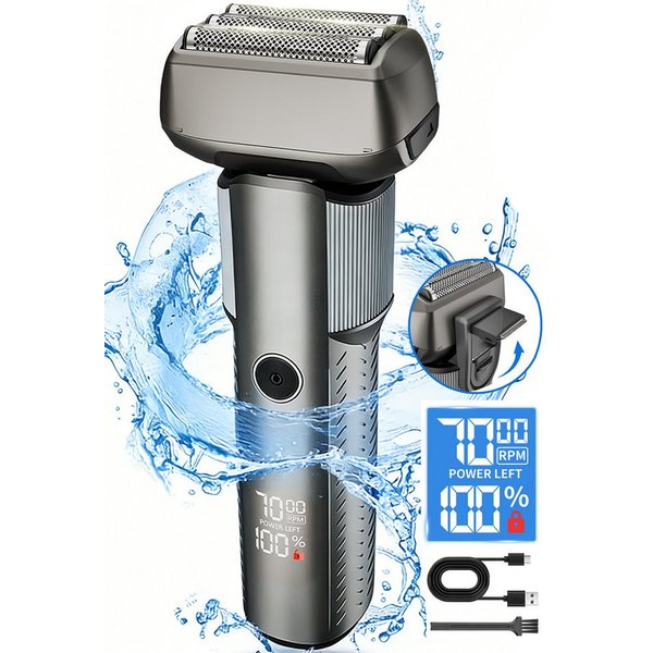 Luckice Elektrorasierer Elektrorasierer für Herren, 5-fach Schneidsystem & Präzisionstrimmer, Folienrasierer nass & trocken wasserdicht,LED-Display,90 Min., fle