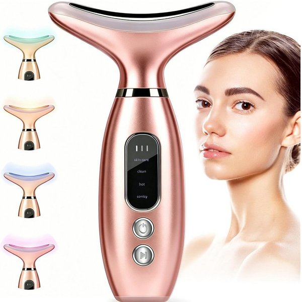 Luckice Gesichtsmassagegerät Gesicht Massagegerät 4-in-1 mit Wärmefunktion 45°C,Halsmassagegerät, Gua Sha Gesichtsmassageroller gegen Doppelkinn, Gesichts- und 