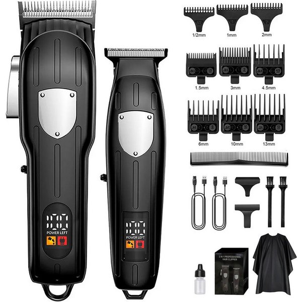 Luckice Haarschneider Herren Haarschneidemaschine-Set mit Profi-Clipper & T-Klingen-Trimmer, LED-Display, 4-fach Hebelverstellung, USB-Ladung und Zubehör, Barts