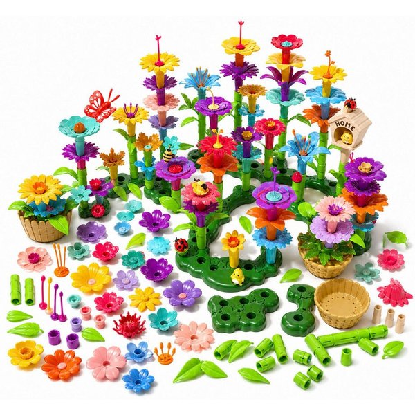 Luckice Kinder Lern‑Steckbausteine, kreatives Konstruktionsspielzeug Konstruktionsspielsteine, (Spar-Set, 332 St., STEM Blumen-Bauspiel ab 3 Jahre, Geschenk für
