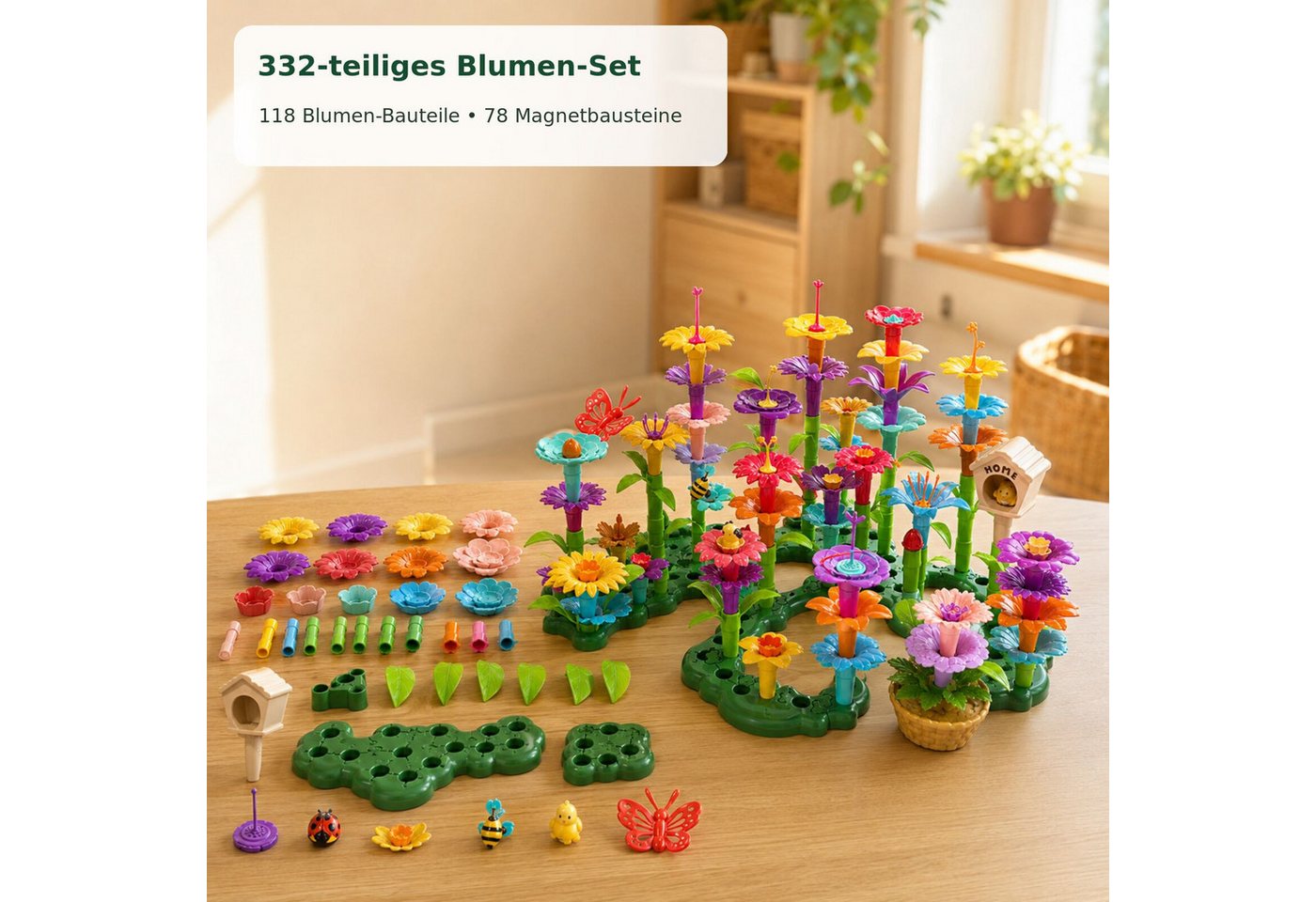 Luckice Kinder Lern‑Steckbausteine, kreatives Konstruktionsspielzeug Konstruktionsspielsteine, (Spar-Set, 332 St., STEM Blumen-Bauspiel ab 3 Jahre, Geschenk für – Bild 2 von 5