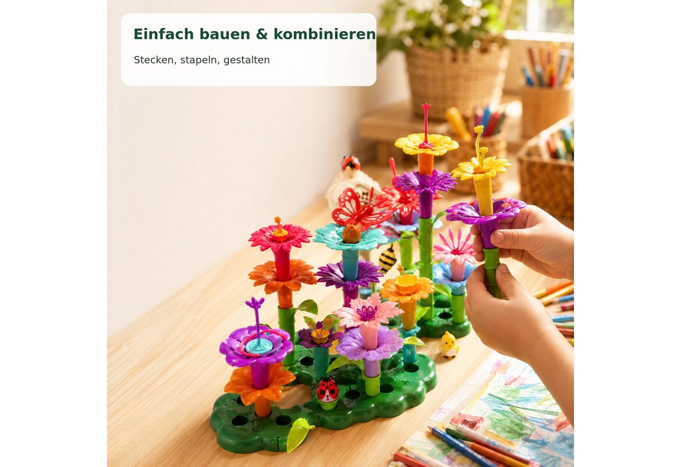 Luckice Kinder Lern‑Steckbausteine, kreatives Konstruktionsspielzeug Konstruktionsspielsteine, (Spar-Set, 332 St., STEM Blumen-Bauspiel ab 3 Jahre, Geschenk für – Bild 3 von 5