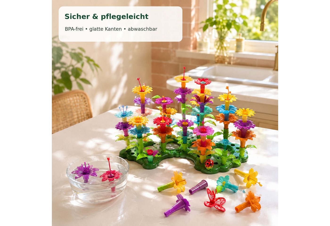 Luckice Kinder Lern‑Steckbausteine, kreatives Konstruktionsspielzeug Konstruktionsspielsteine, (Spar-Set, 332 St., STEM Blumen-Bauspiel ab 3 Jahre, Geschenk für – Bild 4 von 5