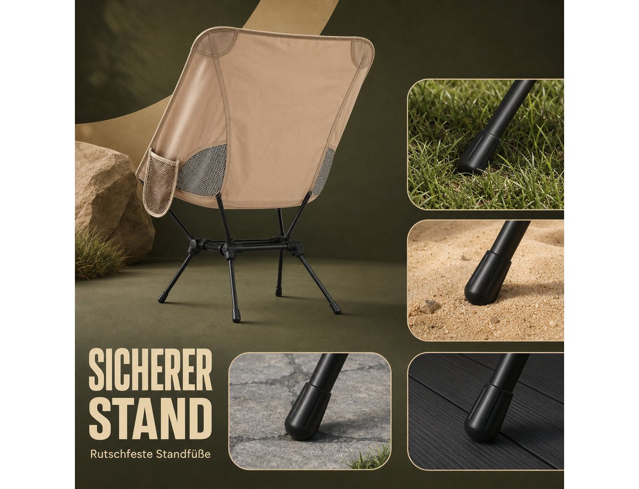 Luckice Klappstuhl Faltstuhl, ultraleichte tragbare Campingstühle, 120 kg (Set), Angelstuhl mit Seitentaschen, für Picknick, Outdoor – Bild 4 von 5
