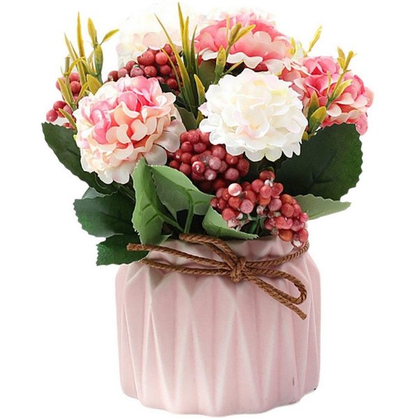 Kunstblumenstrauß Kunstblumen Dekoblumen Real Touch Blumen Seidenstraße Kunst-Nelke/Seidenlilie, Luckice, Seidenblumen Blumensträuße mit Keramikvase Kunstpflanz