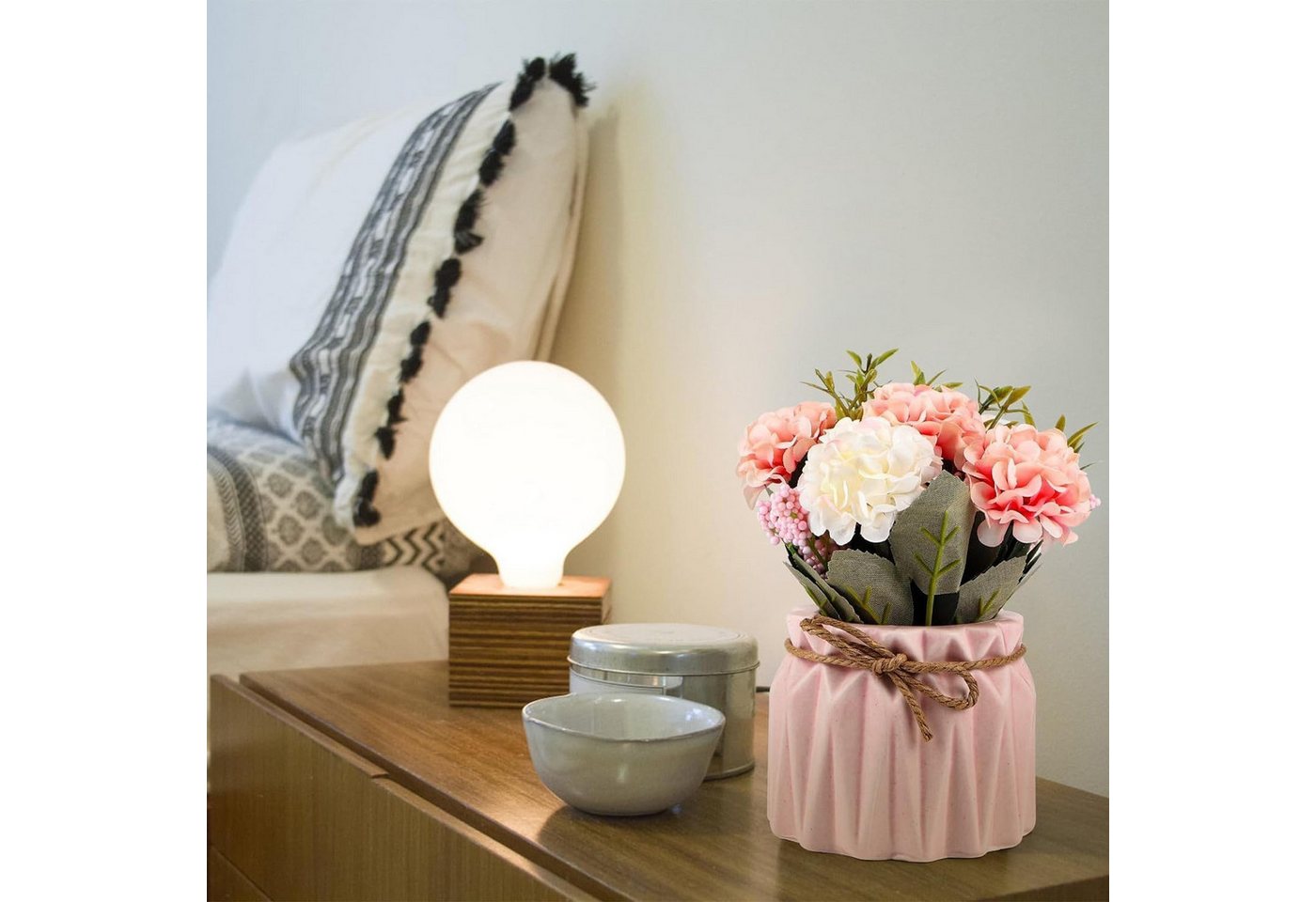Kunstblumenstrauß Kunstblumen Dekoblumen Real Touch Blumen Seidenstraße Kunst-Nelke/Seidenlilie, Luckice, Seidenblumen Blumensträuße mit Keramikvase Kunstpflanz – Bild 3 von 5