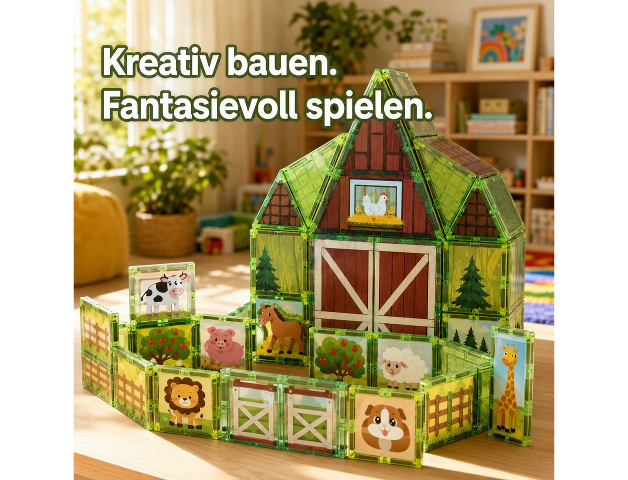 Luckice Magnetische Bausteine Bauernhof‑Set, kreatives Bauspiel für Kinder Magnetspielbausteine, (Set, fördert Fantasie sowie Zusammenarbeit), Naturmotiven lade – Bild 2 von 5