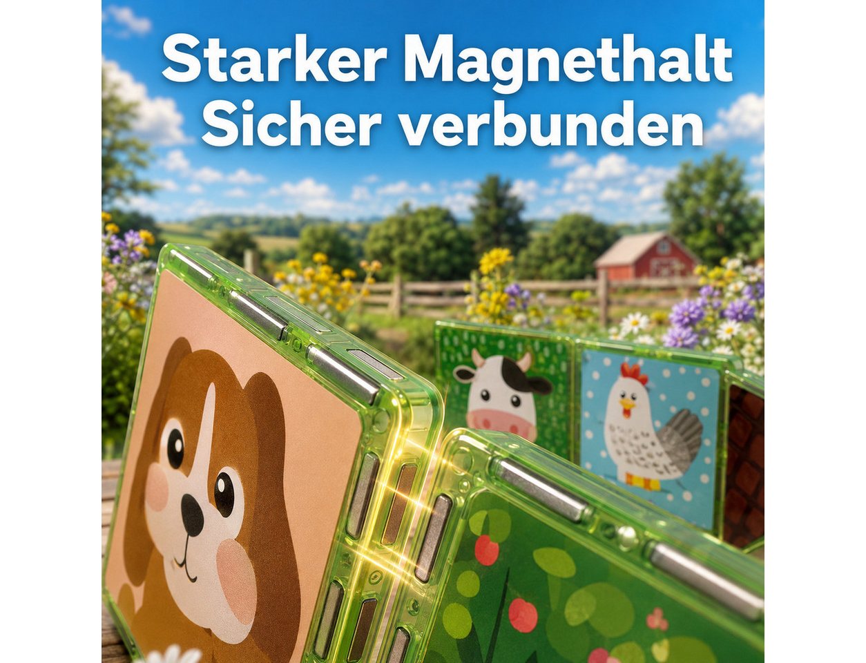 Luckice Magnetische Bausteine Bauernhof‑Set, kreatives Bauspiel für Kinder Magnetspielbausteine, (Set, fördert Fantasie sowie Zusammenarbeit), Naturmotiven lade – Bild 3 von 5