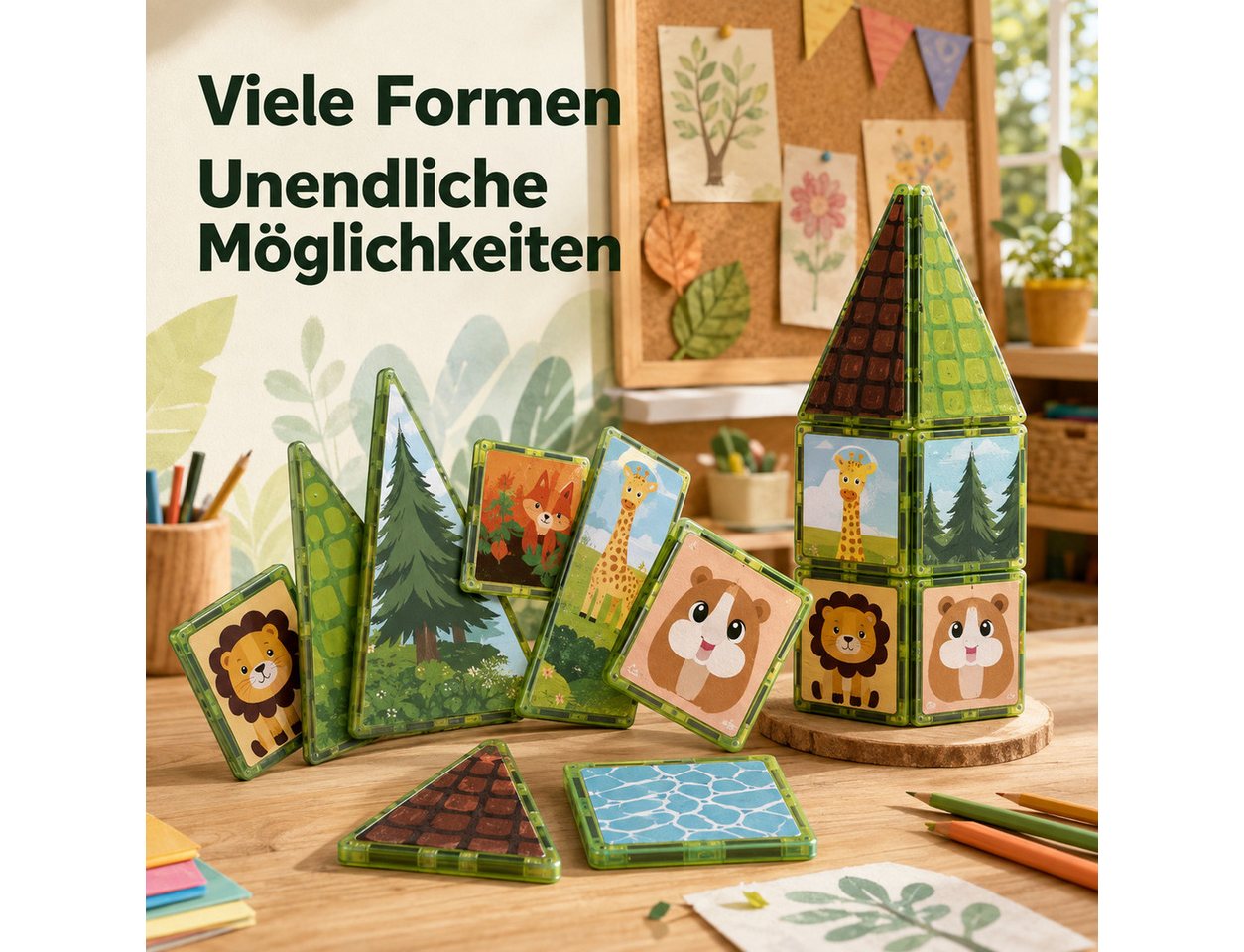 Luckice Magnetische Bausteine Bauernhof‑Set, kreatives Bauspiel für Kinder Magnetspielbausteine, (Set, fördert Fantasie sowie Zusammenarbeit), Naturmotiven lade – Bild 4 von 5