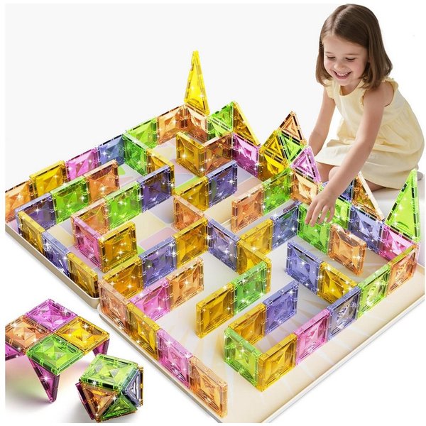 Luckice Magnetische Bausteine – Kreativ-, Lern- und Steckspiel für Kinder Magnetspielbausteine, (Set, 78 St., Magnetbausteine für Kinder ab 3 Jahren, 60 Teile m