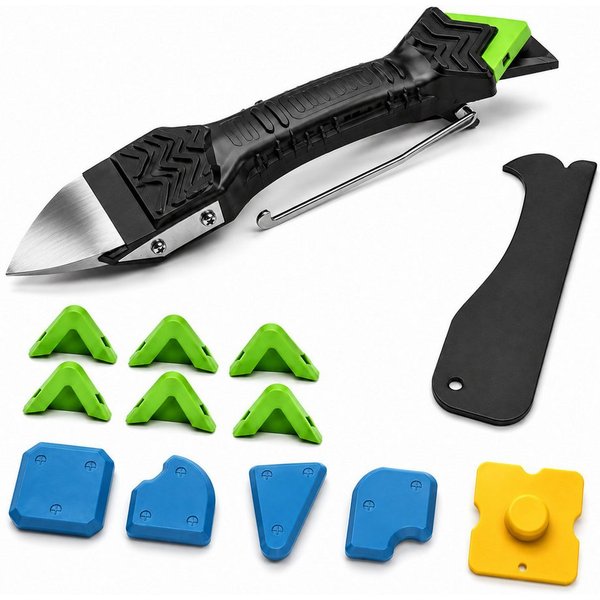Luckice Multitool 5‑in‑1 Silikonentferner‑Set – Fugenwerkzeug aus Edelstahl, (Set, mit 6 austauschbaren Silikonpads, Schaber und Dichtstoffwerkzeug), Praktische