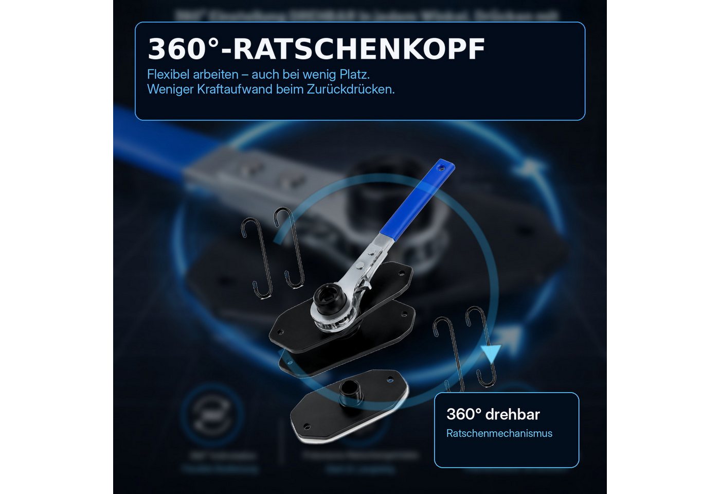 Luckice Multitool Kohlenstoffstahl Bremssattel‑Spreizer, für Bremsbelag‑Austausch, (Set, 5 St., 360‑Grad‑schwenkbares Ratschendesign), Praktisches Werkzeug für  – Bild 2 von 5
