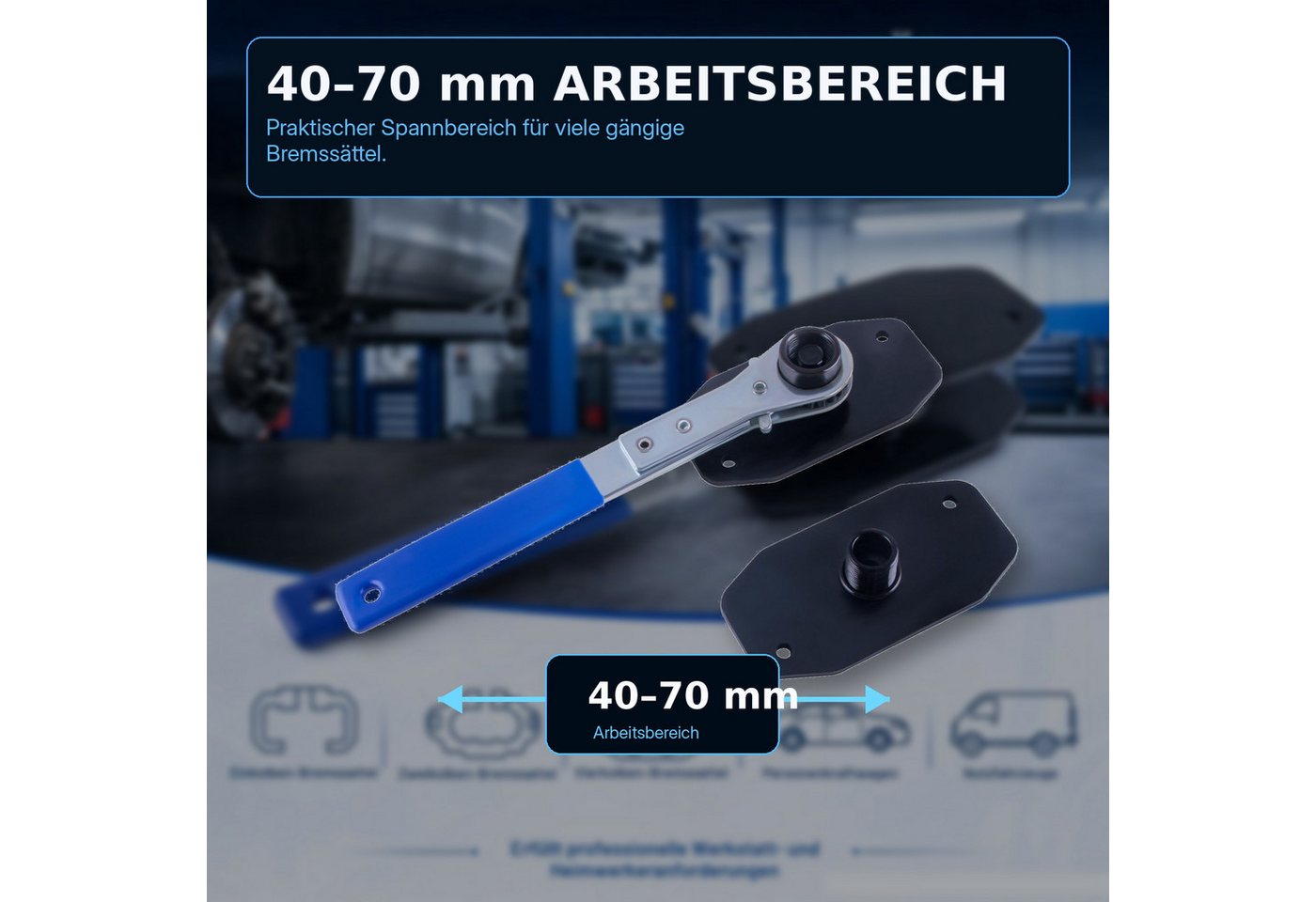 Luckice Multitool Kohlenstoffstahl Bremssattel‑Spreizer, für Bremsbelag‑Austausch, (Set, 5 St., 360‑Grad‑schwenkbares Ratschendesign), Praktisches Werkzeug für  – Bild 4 von 5