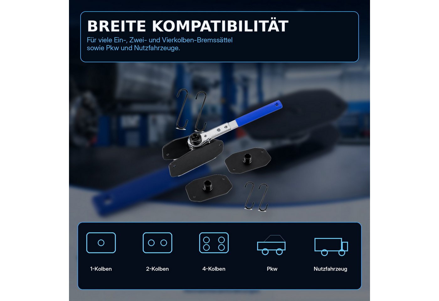 Luckice Multitool Kohlenstoffstahl Bremssattel‑Spreizer, für Bremsbelag‑Austausch, (Set, 5 St., 360‑Grad‑schwenkbares Ratschendesign), Praktisches Werkzeug für  – Bild 5 von 5
