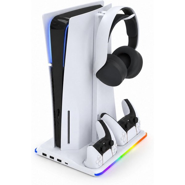 Luckice PlayStation Portal Ladegerät mit Headset- und Fernbedienungshalter Nintendo-Controller (Spar-Set, 1 St., PS5 Controller-Ladestation mit 3 USB-Hubs & RGB