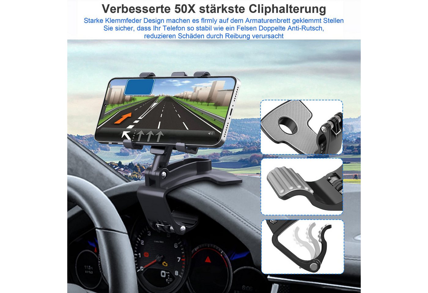 Luckice Smartphone-Halterung Handyhalterung Auto, um 360 Grad drehbare Auto Handyhalter., (Geeignet für Handys mit einer Bildschirmdiagonale von 4 bis 7 Zoll, ( – Bild 3 von 5