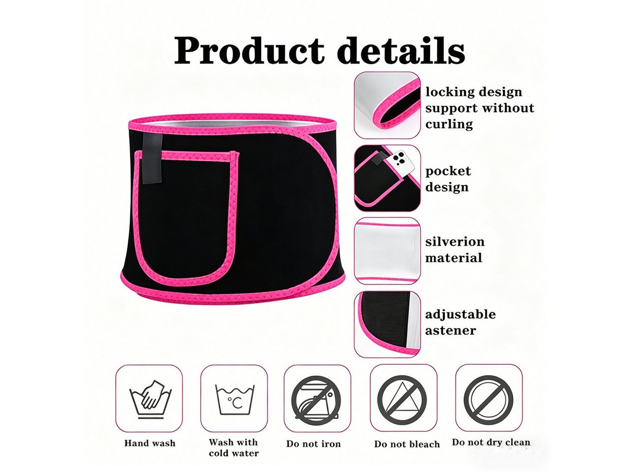 Luckice Taillengürtel Waist Trimmer Gürtel, Neopren, Schweiß-Bauchgurt (Sport & Fettverbrennung, One Size, Schwarz-Pink) – Bild 3 von 5