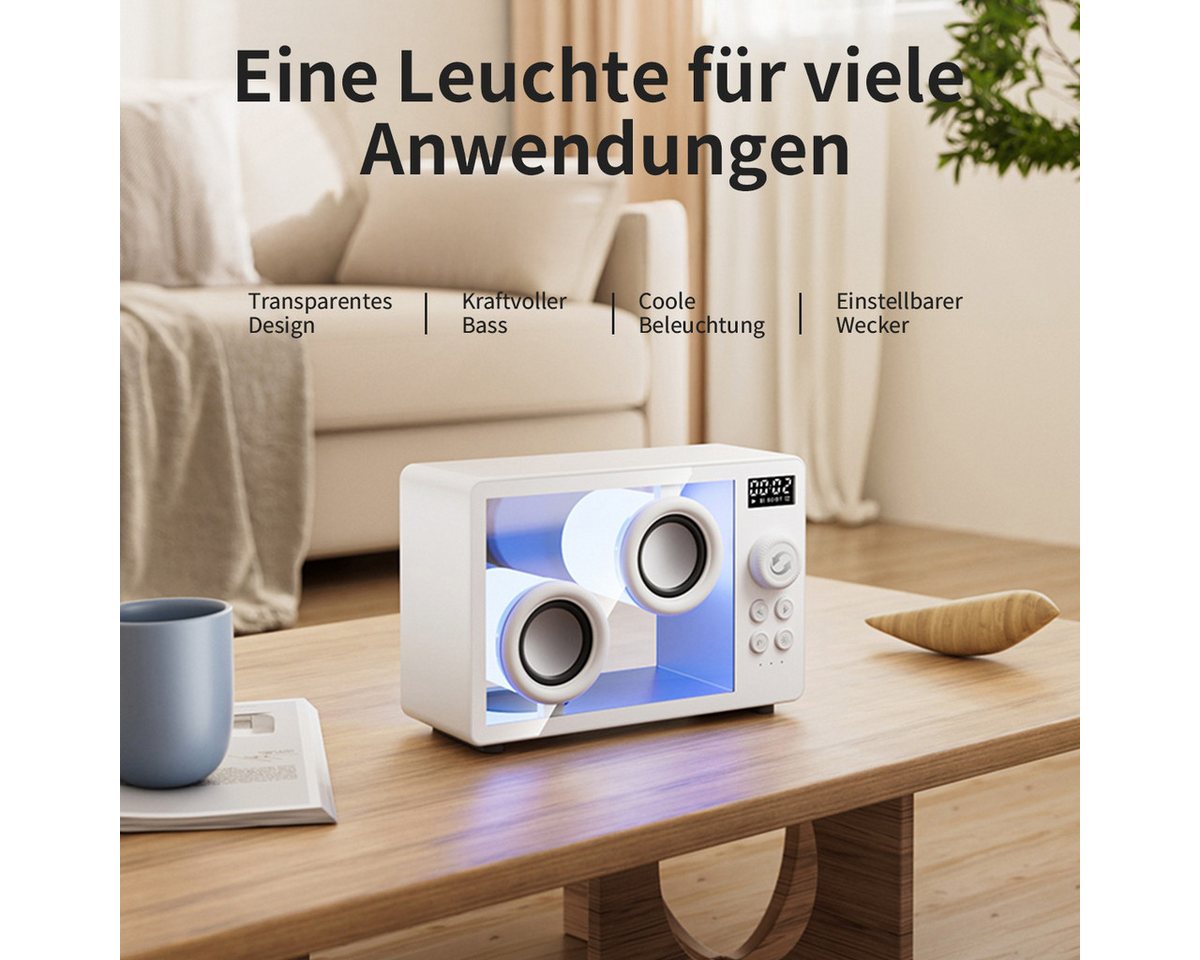 Luckice Tragbare Lautsprecher Bluetooth-Desktop-Lautsprecher Bluetooth-Lautsprecher (Unterstützt Bluetooth/TF-Karteneingang, Wecker, Atmosphärenlicht) – Bild 2 von 5
