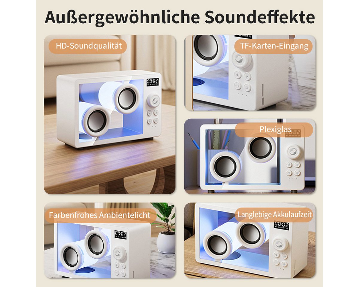 Luckice Tragbare Lautsprecher Bluetooth-Desktop-Lautsprecher Bluetooth-Lautsprecher (Unterstützt Bluetooth/TF-Karteneingang, Wecker, Atmosphärenlicht) – Bild 3 von 5