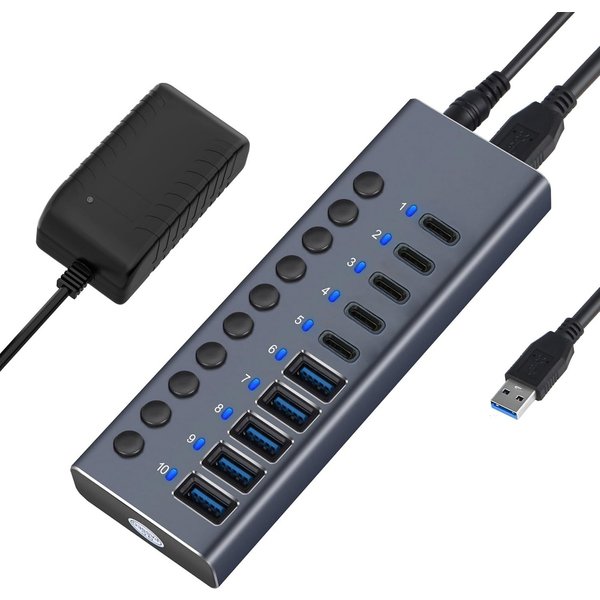 Luckice USB-Verteiler 10-IN-1 USB C Hub,Typ-C Multiport Adapter HUB (USB-Hub für PC/Laptop, Computer, Flash-Laufwerk, Blau)