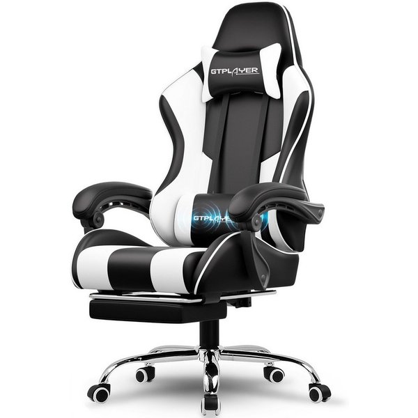 LUCKRACER Gaming-Stuhl Bürostuhl mit Massagefunktion, Fußstütze, Kopfstütze, Ergonomischer Gamer Stuhl Maximale Belastung 150 kg, 360° drehbar