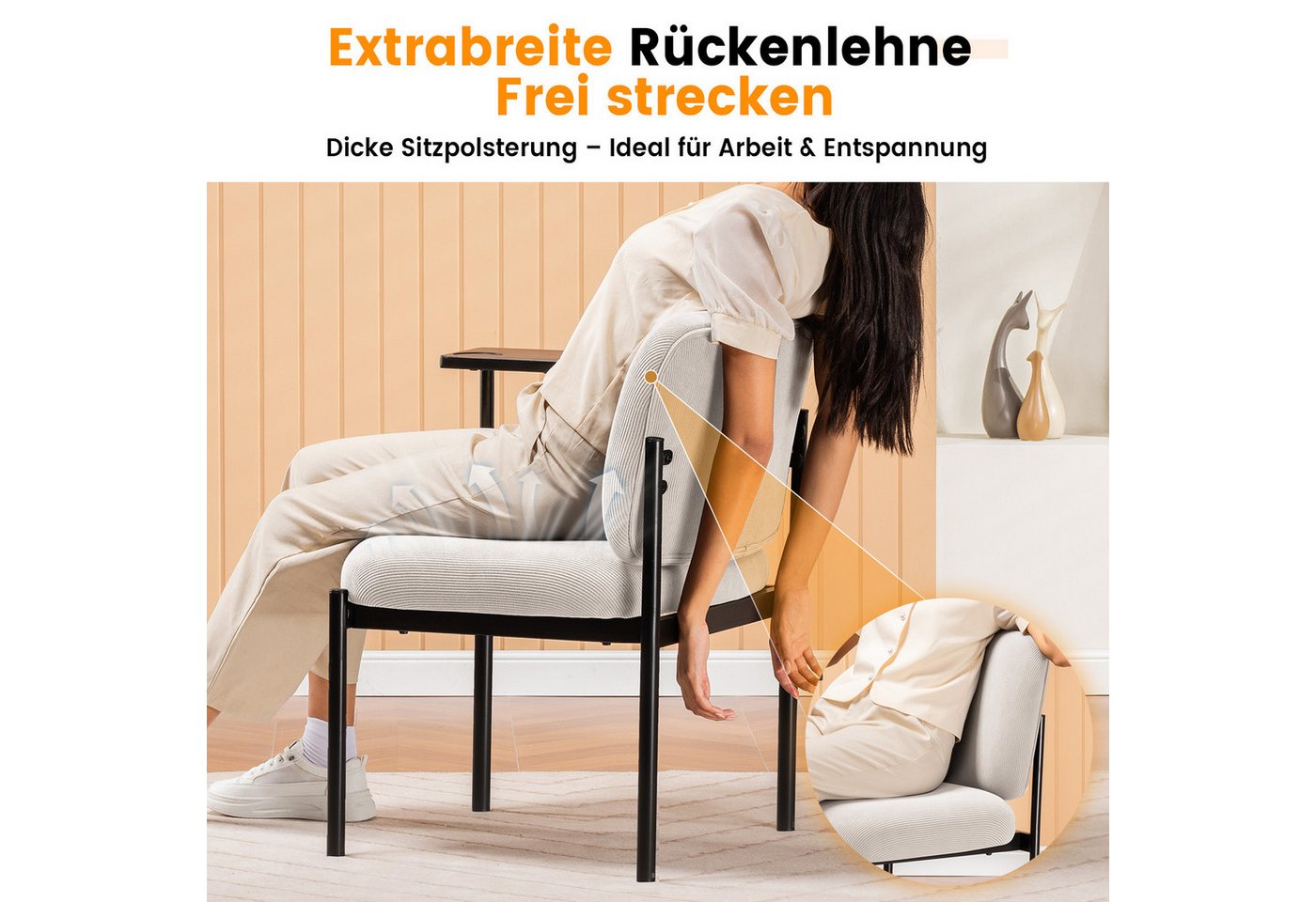 LUCKRACER Relaxsessel Loungesessel, Accent Sessel Polsterstuhl Metallbeinen, Einzelsessel, für Wohnzimmer/Schlafzimmer/Garten – Bild 4 von 5
