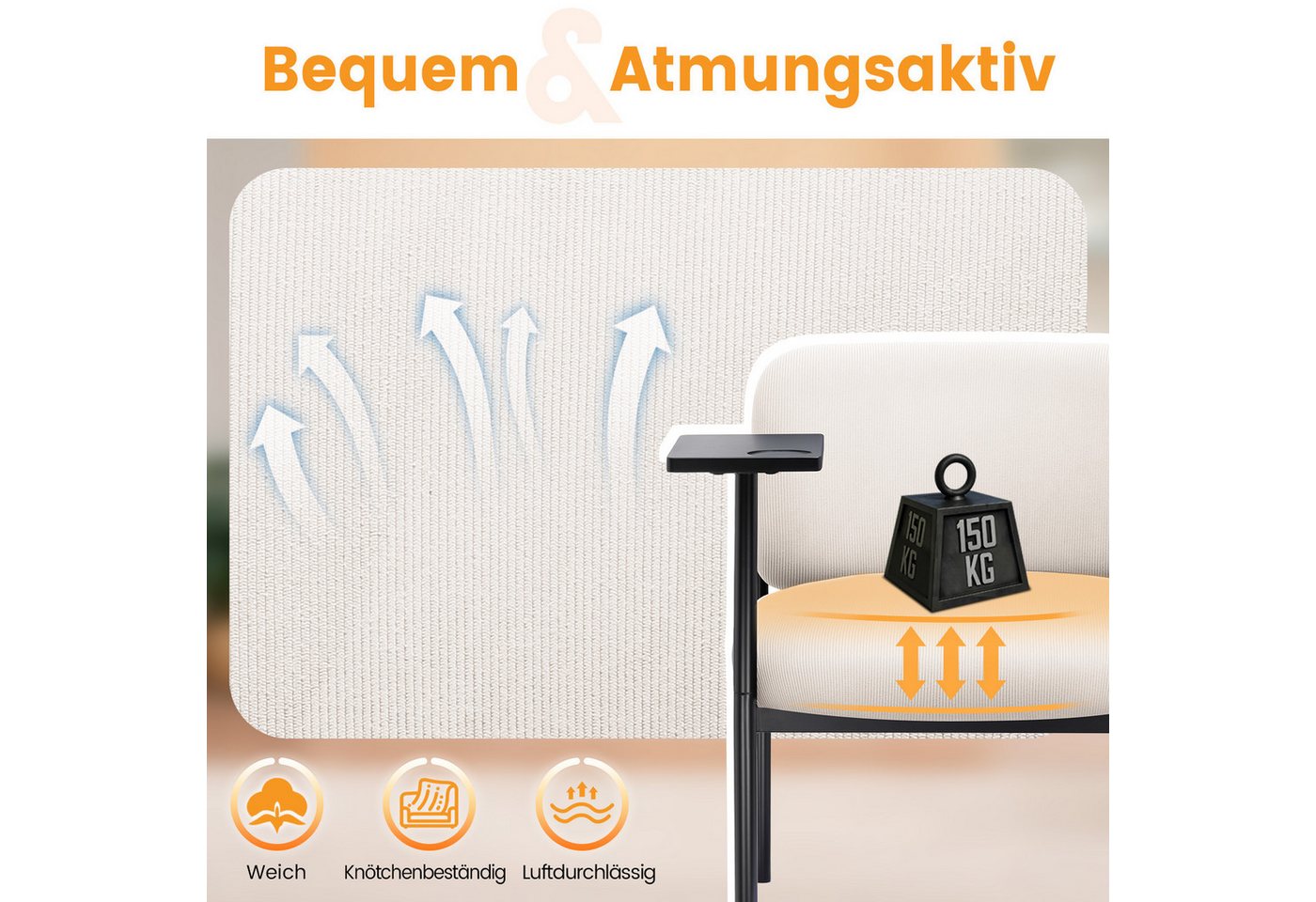 LUCKRACER Relaxsessel Loungesessel, Accent Sessel Polsterstuhl Metallbeinen, Einzelsessel, für Wohnzimmer/Schlafzimmer/Garten – Bild 5 von 5
