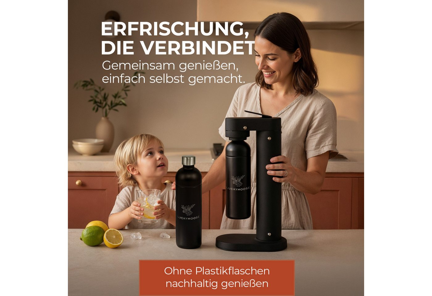 Luckymoose Wassersprudler Infinity-S mit 2x 1,25L langlebige Edelstahlflaschen, (2xSchwarz-tlg), Spart bis zu 25% CO2, Flaschen spülmaschinenfest & ohne Ablaufd – Bild 5 von 5