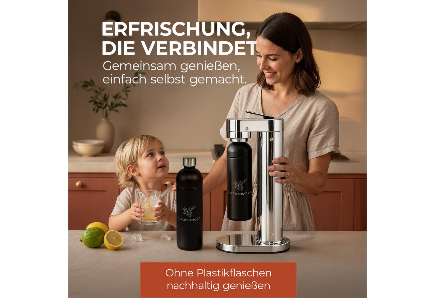 Luckymoose Wassersprudler Infinity-S mit 2x 1,25L langlebige Edelstahlflaschen, (2xSchwarz-tlg), Spart bis zu 25% CO2, Flaschen spülmaschinenfest & ohne Ablaufd – Bild 5 von 5