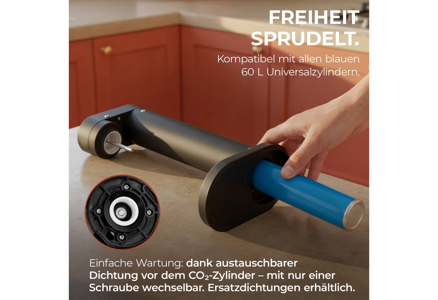 Luckymoose Wassersprudler Infinity-S mit 2x 1,25L langlebige Edelstahlflaschen, (2xSilber-tlg), Spart bis zu 25% CO2, Flaschen spülmaschinenfest & ohne Ablaufda – Bild 4 von 5