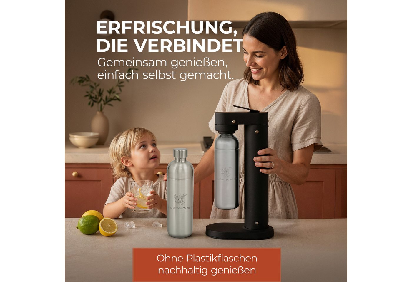 Luckymoose Wassersprudler Infinity-S mit 2x 1,25L langlebige Edelstahlflaschen, (2xSilber-tlg), Spart bis zu 25% CO2, Flaschen spülmaschinenfest & ohne Ablaufda – Bild 5 von 5