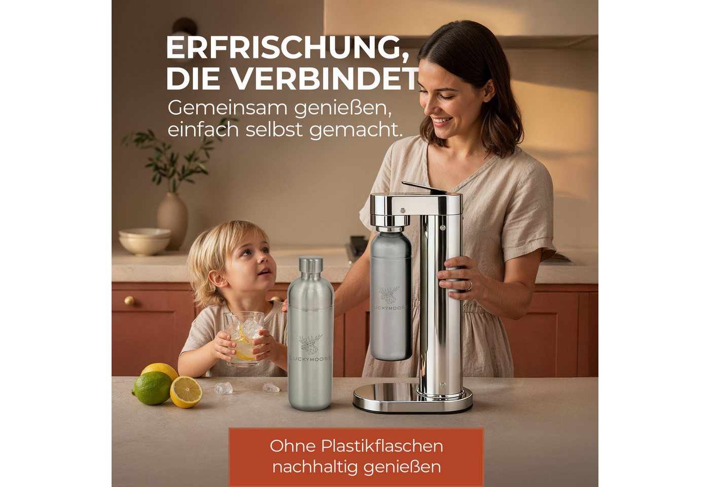 Luckymoose Wassersprudler Infinity-S mit 2x 1,25L langlebige Edelstahlflaschen, (2xSilber-tlg), Spart bis zu 25% CO2, Flaschen spülmaschinenfest & ohne Ablaufda – Bild 5 von 5