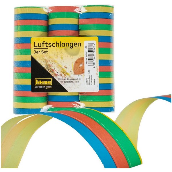 Idena Luftschlange Idena 8274021 - Luftschlangen, 3 Rollen, Mehrfarbig, aus Papier, Dekor
