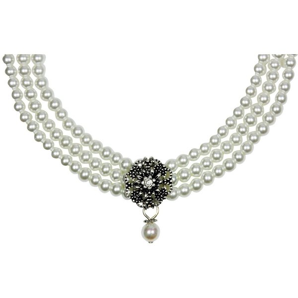 LUISIA® Kette mit Anhänger Perlencollier 'Nyala' 3-reihig mit Kristall von Sw