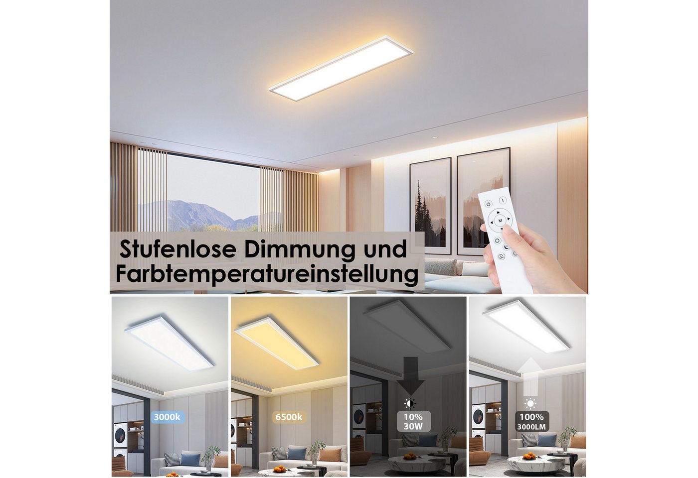 Lujasi LED Deckenleuchte Deckenlampe, 36W 3600LM LED Panel Flach 100 x 25 x 5,5 cm, tageslichtlampe decke, LED, Neutralweiß, Rechteckige, Energieeffizient & lan – Bild 2 von 5