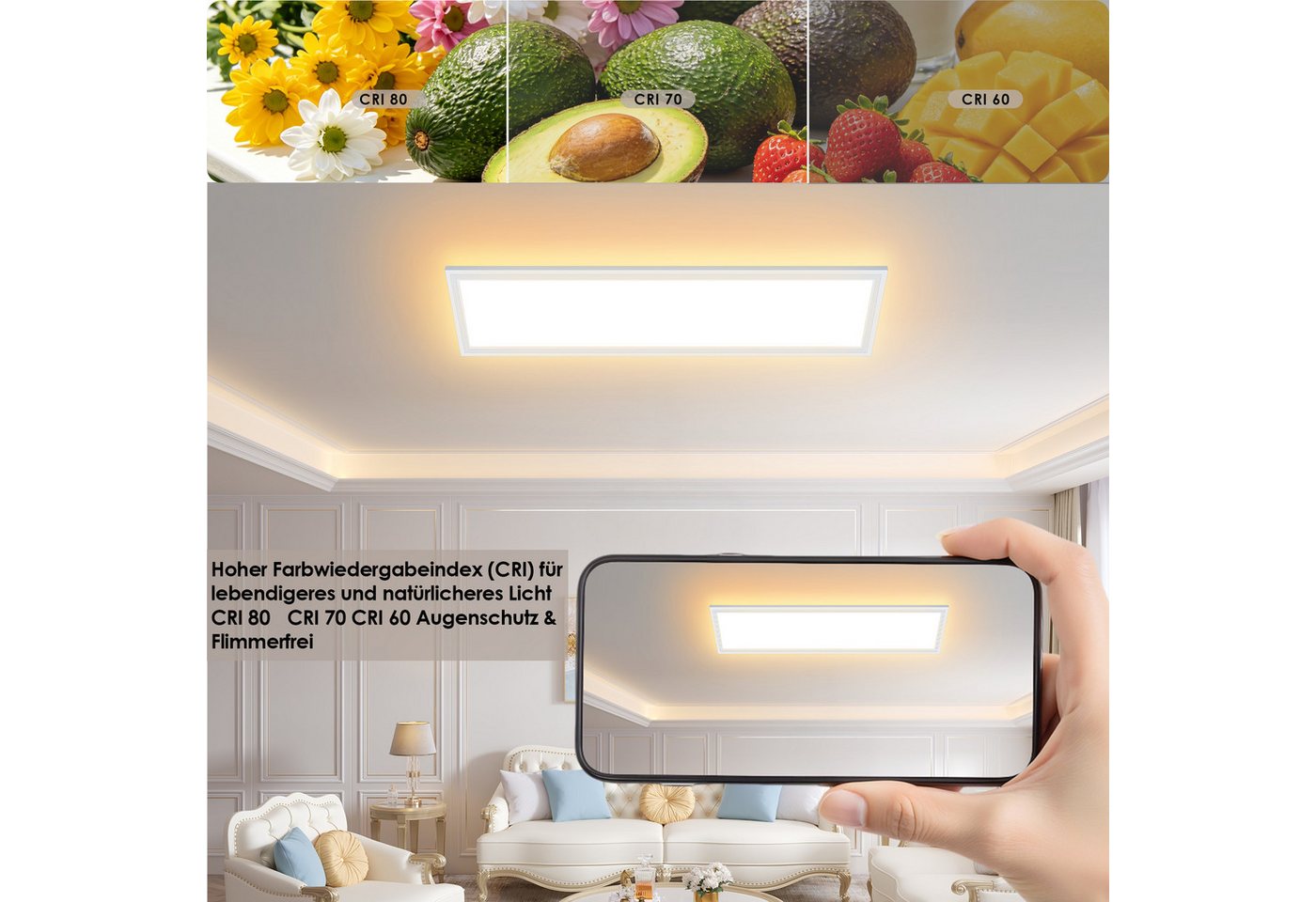 Lujasi LED Deckenleuchte Deckenlampe, 36W 3600LM LED Panel Flach 100 x 25 x 5,5 cm, tageslichtlampe decke, LED, Neutralweiß, Rechteckige, Energieeffizient & lan – Bild 3 von 5