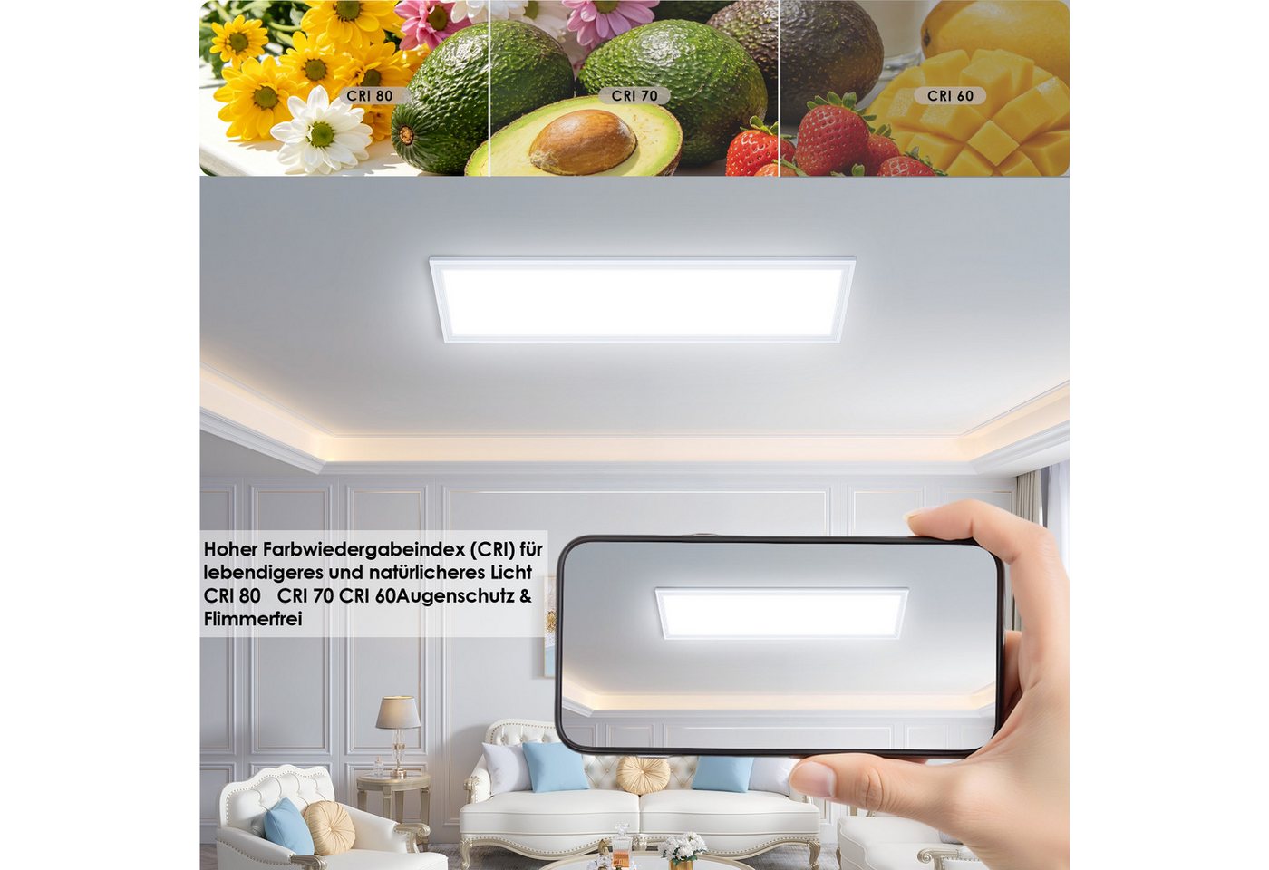 Lujasi LED Deckenleuchte Deckenlampe, 36W 3600LM LED Panel Flach 100 x 25 x 5,5 cm, tageslichtlampe decke, LED, Neutralweiß, Rechteckige, Energieeffizient & lan – Bild 3 von 5