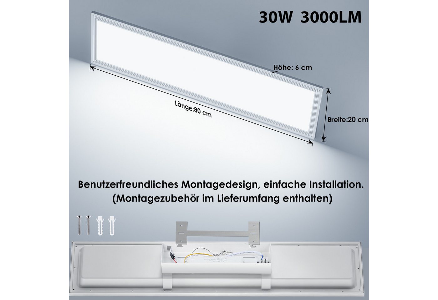 Lujasi LED Deckenleuchte Deckenlampe, 36W 3600LM LED Panel Flach 100 x 25 x 5,5 cm, tageslichtlampe decke, LED, Neutralweiß, Rechteckige, Energieeffizient & lan – Bild 4 von 5