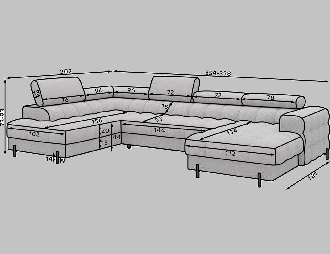 Lukas Möbel Wohnlandschaft Deisgner XXL-Sofa in U-Form Falco mit Schlaffunktion Bettkasten, mit Schlaffunktion, Bettkasten, verstellbaren Kopfsützen – Bild 4 von 5