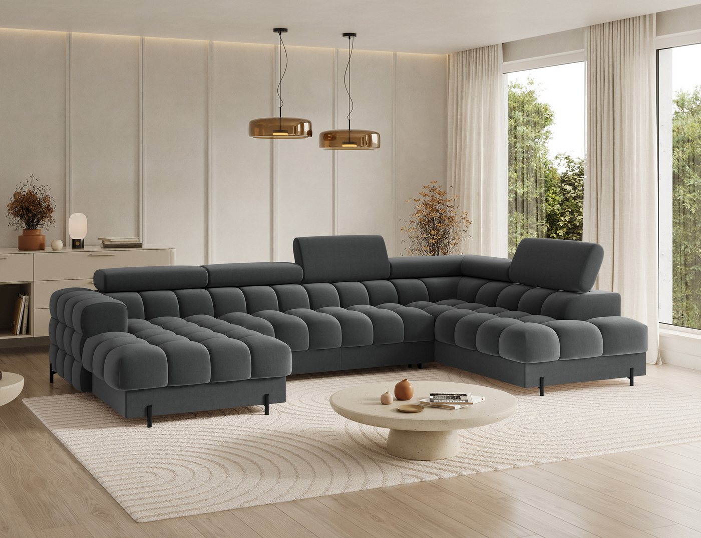 Lukas Möbel Wohnlandschaft Deisgner XXL-Sofa in U-Form Falco mit Schlaffunktion Bettkasten, mit Schlaffunktion, Bettkasten, verstellbaren Kopfsützen – Bild 5 von 5