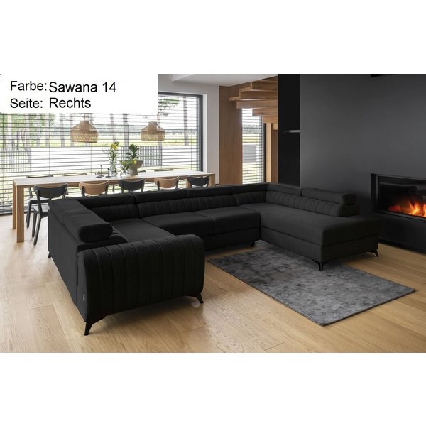 Lukas Möbel Wohnlandschaft Wohnlandschaft Linus mit Schlaffunktion Bettkasten XXL-Sofa in U-Form, mit verstellbaren Kopfstützen