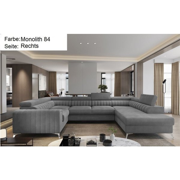 Lukas Möbel Wohnlandschaft Wohnlandschaft Linus mit Schlaffunktion Bettkasten XXL-Sofa in U-Form, mit verstellbaren Kopfstützen