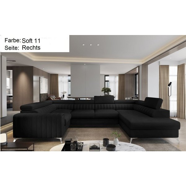 Lukas Möbel Wohnlandschaft Wohnlandschaft Linus mit Schlaffunktion Bettkasten XXL-Sofa in U-Form, mit verstellbaren Kopfstützen