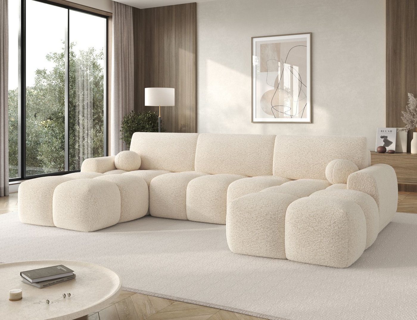Lukas Möbel Wohnlandschaft U-Sofa Wohnlandschaft Viena mit Bettfunktion in Bubble-Look, Ecksofa in U-Form, mit Bettkasten, Breite 319 cm, made in Europe – Bild 3 von 5