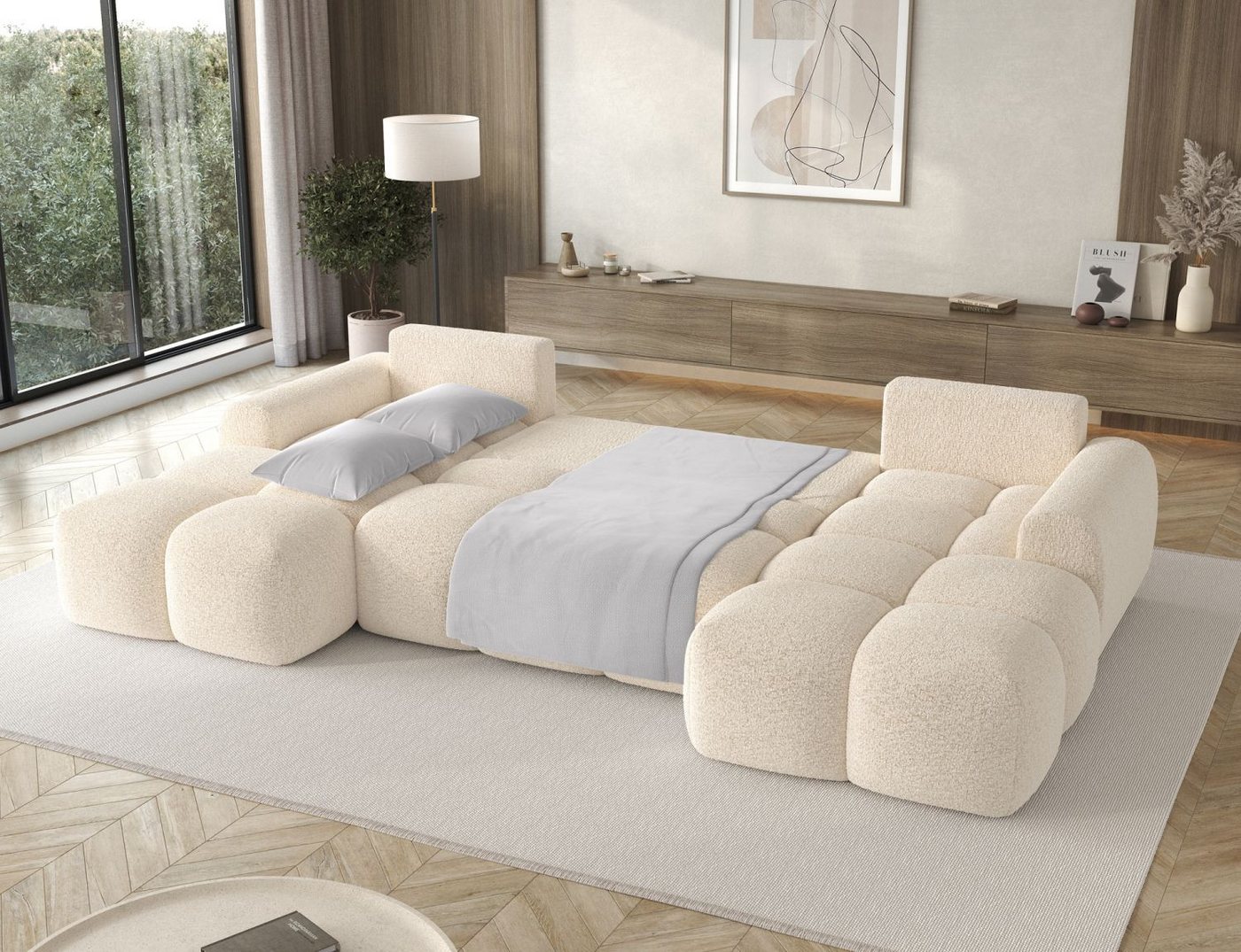 Lukas Möbel Wohnlandschaft U-Sofa Wohnlandschaft Viena mit Bettfunktion in Bubble-Look, Ecksofa in U-Form, mit Bettkasten, Breite 319 cm, made in Europe – Bild 4 von 5